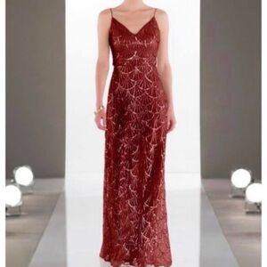 Red Sequin Spaghetti Strap Bridesmaid/Prom Dress‎